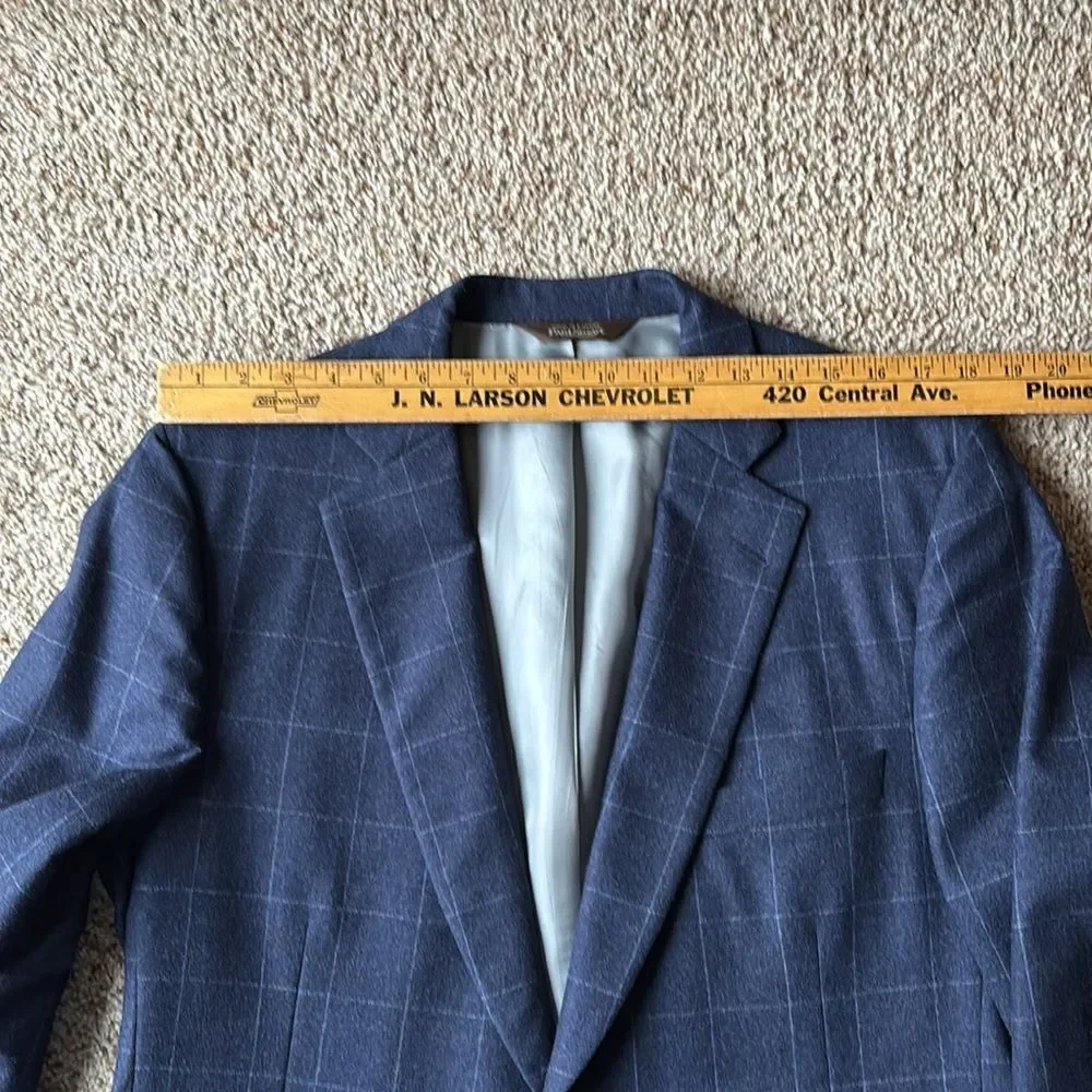*Luxury* Paul Stuart Navy Windowpane Check Wool Flannel 2 Btn Suit 42 L